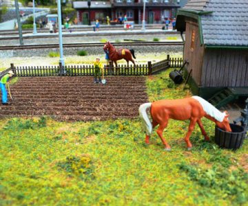 Plastico ferroviario "Trekking e pesca" cavalli